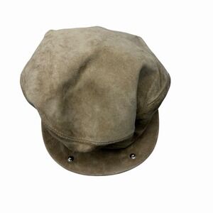 LL Bean Vtg 70's Men's Small Khaki Leather Suede Quality De Luxe Newsboy Cap USA